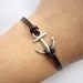 Anchor Bracelet---antique silver little anchor bracelet &brown leather chain