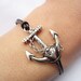 Bracelet---antique silver anchor&brown leather chain