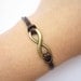 infinity Bracelet---antique bronze little karma bracelet---infinity wish & brown leather chain