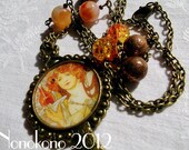 Vintage / Steampunk Style Alphonse Mucha mirror necklace