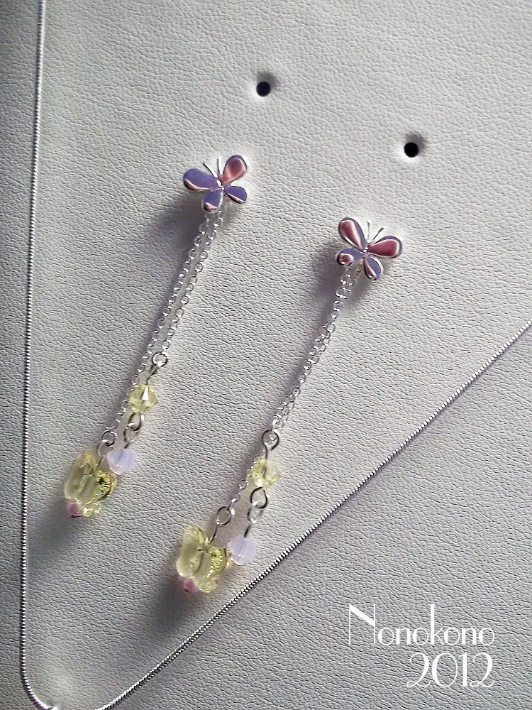 Fluttershy Sterling Silver and Swarovski Earrings and Necklace set