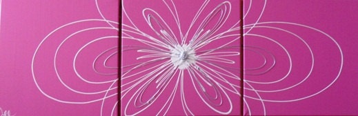 FREE SHIPPING Girls flower, Set 3, Pink, white and silver -Total 120 x 40cms Original modern abstract canvas painting Dees Funky Art