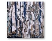 Tree painting trunks bark dark blue fine art print reproduction stretched canvas office art gift wall decor