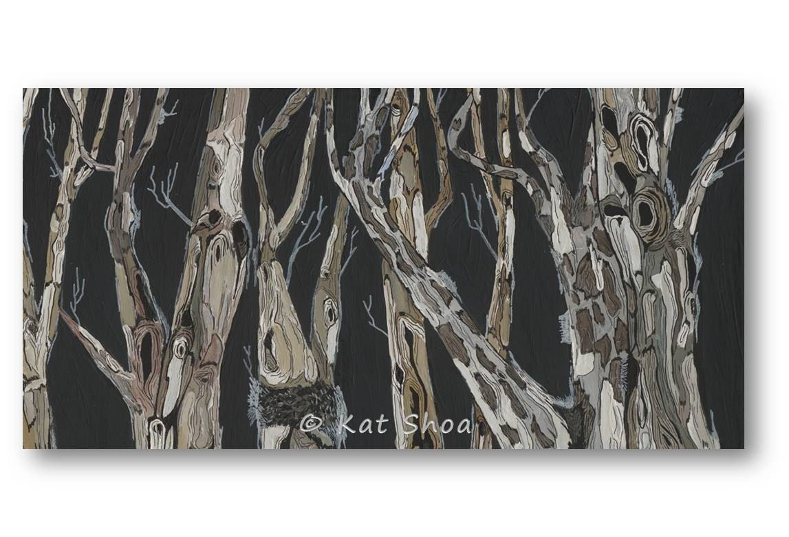 Large 18x36 Giclee eucalyptus tree art tree painting dark blue fine art large painting print poster canvas office art gift wall decor