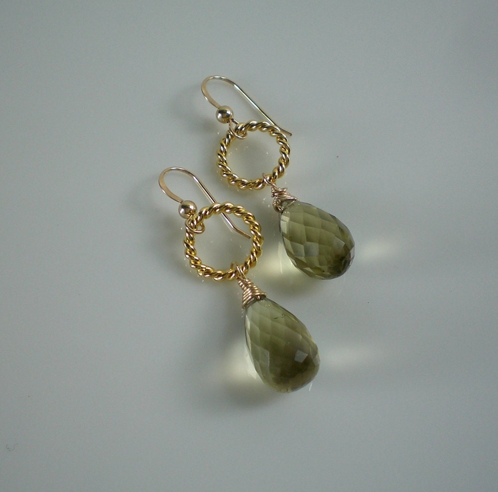Lemon Quartzs Earrings, Friendship Gift, Christmas Gift, Gold Circle Earrings
