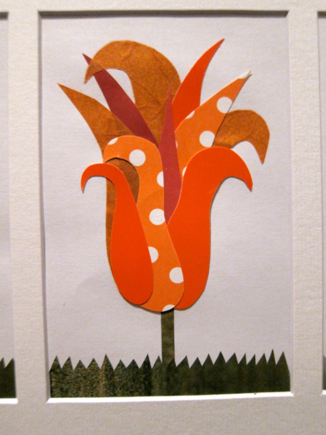 Magazine Paper Flower Collage Tulip Trio, Framed Pink, Orange, Yellow