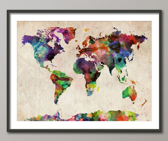 Watercolor Map of the World Map, Art Print, 18x24 inch (749)