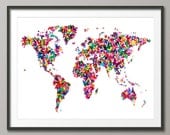 Butterflies Map of the World Map, Art Print, 18x24 inch (511)