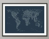 City Text Map of the World Map, Art Print, 24x36 inch (768) - color options