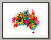 Australia Paint Splashes Map, Art Print 18x24 inch (770)