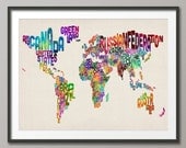 Typographic Text Map of the World Map, Art Print 18x24 inch (889)