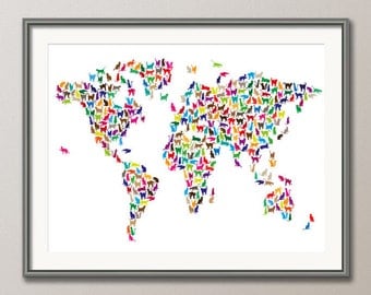 Cats Map of the World Map, Art Print, 18x24 inch (181)