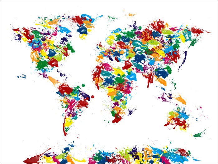 Paint Drops Map of the World Map, Art Print 18x24 inch (225)