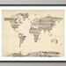 Map of the World Map from Old Sheet Music, Art Print, 18x24 inch (895)