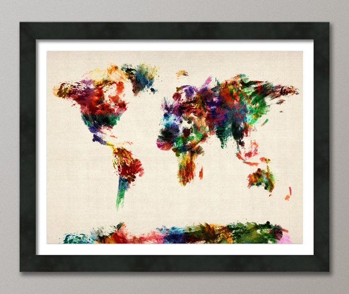 Map of the World Map Abstract Painting, Art Print, 18x24 inch (904)