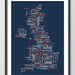 Great Britain UK City Typographic Text Map, Art Print 18x24 inch (818)