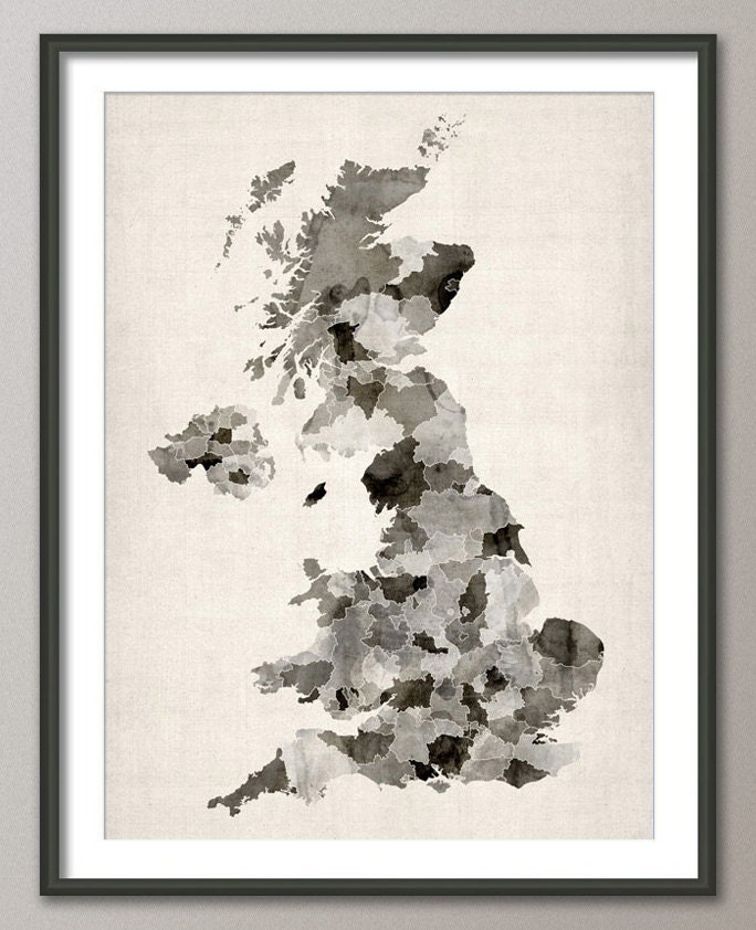 Great Britain UK Watercolor Map, Art Print 18x24 inch (575)