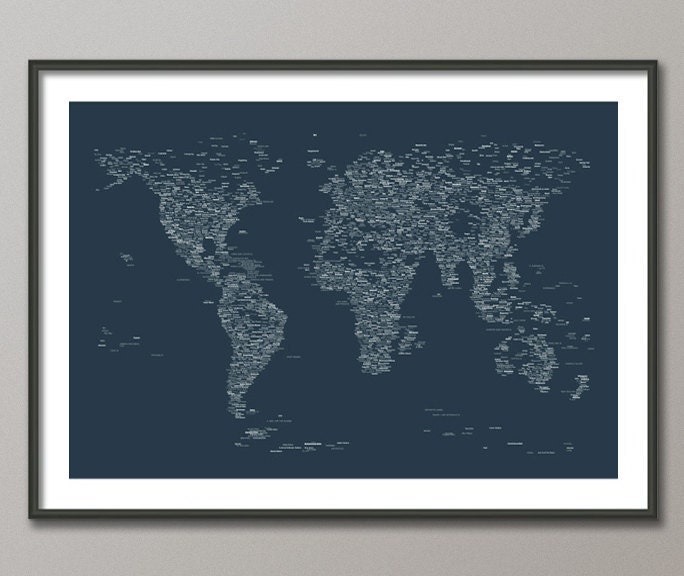 City Text Map of the World Map, Art Print, 24x36 inch (768) - color options