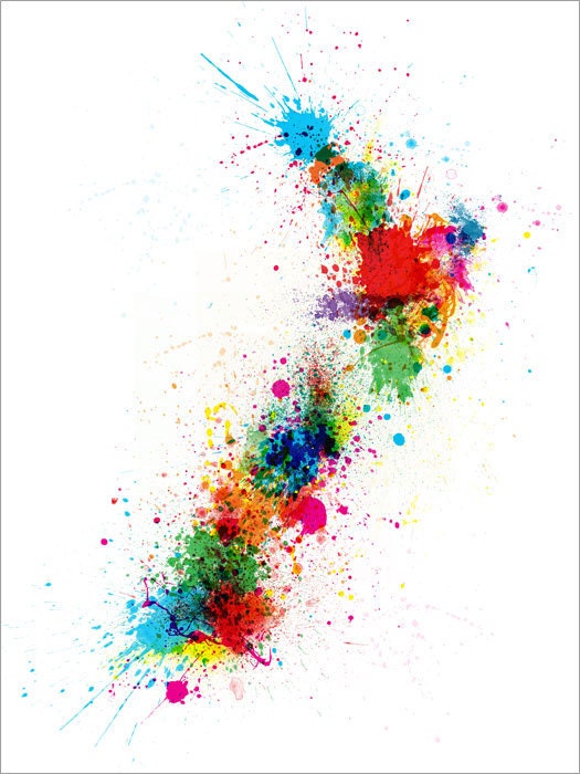 New Zealand Paint Splashes Map, Art Print 18x24 inch (769)