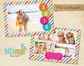 INSTANT DOWNLOAD - Holiday Card Photoshop Template - Rainbow style- E246