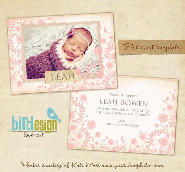 INSTANT DOWNLOAD - Birth announcement template - Flower nest - E271