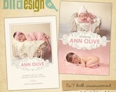 INSTANT DOWNLOAD - Birth announcement template - Sweet pea - E426