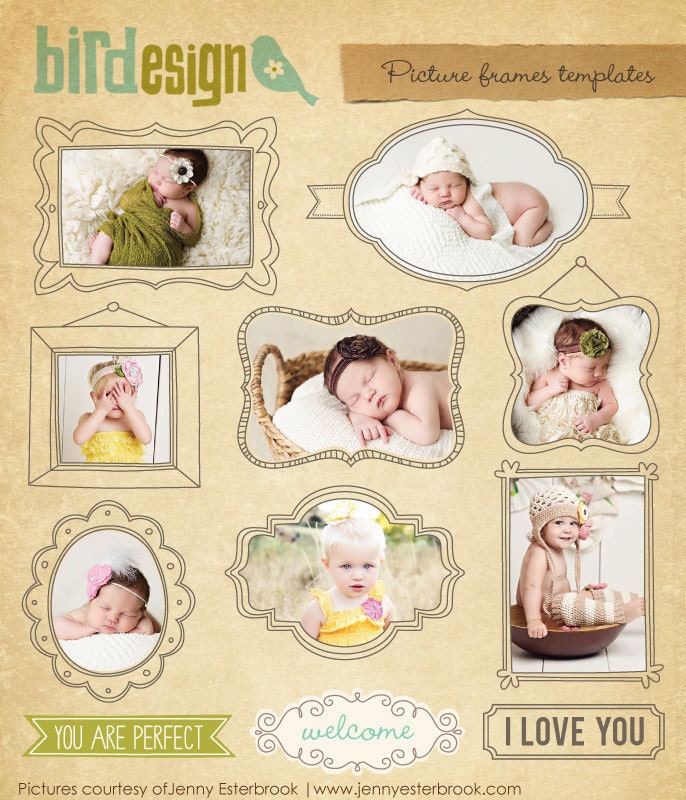 Digital frames set - Hand drawn picture frames - E457