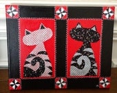 Black, White and Red Cats: Quilt Art