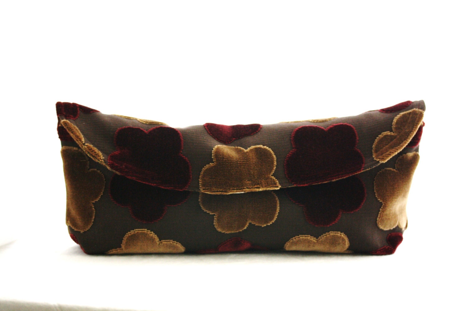 Velvet Clutch purse, velvet floral print, baguette style bag. Lee Jofa Mulberry luxury fabric. Formal Evening clutch 14 x 7 inches.