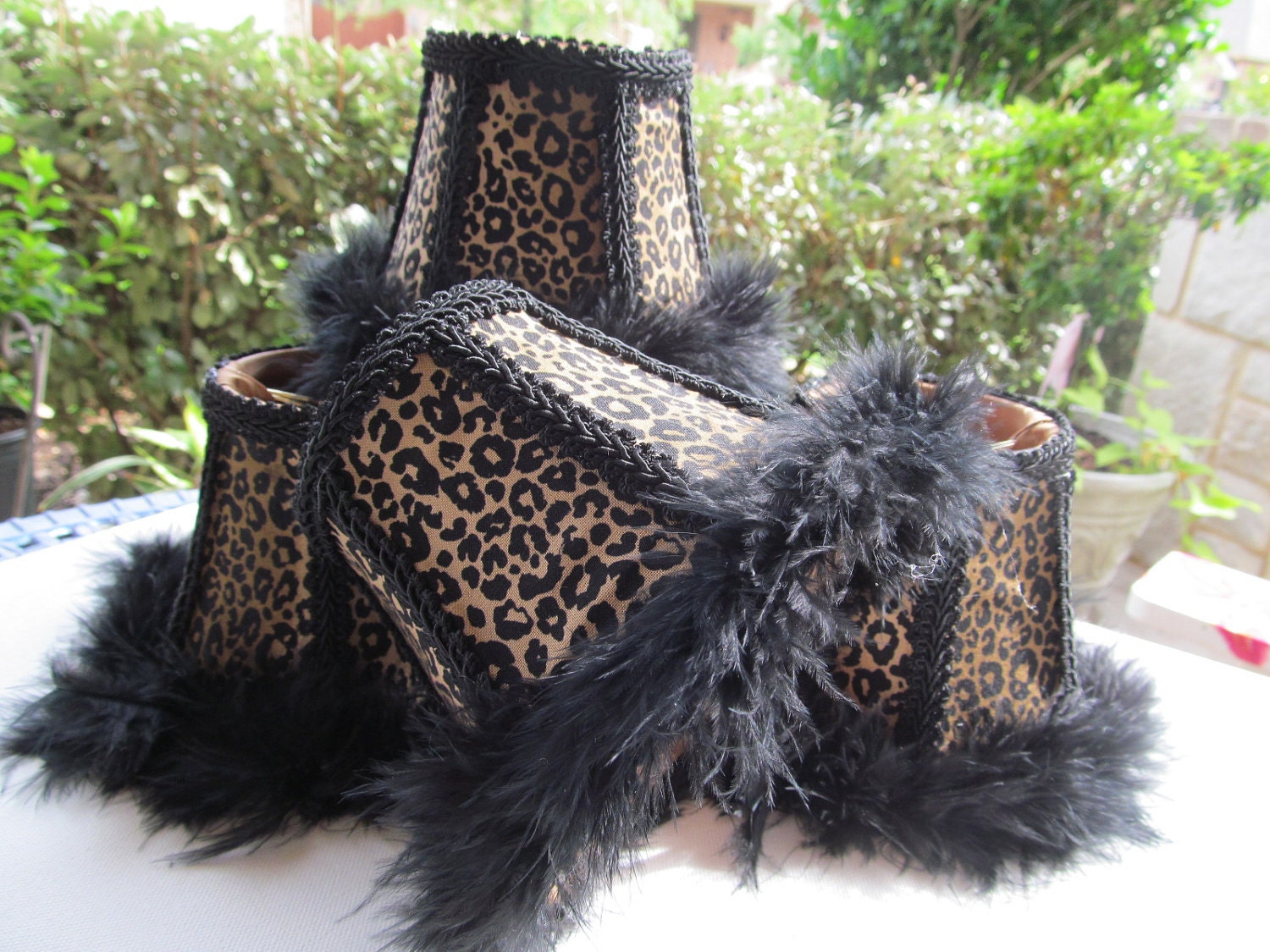 Leopard Print Boa Feather Mini Lamp Shades