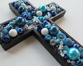 Shades of Blue, Turquoise, Teal, Aqua Cross Wall Hanging