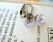 Light Purple Flower Earrings - vintage inspired, lavender, antique brass, filigree, nature