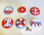 12 Nautical Sailor Birthday Boy Fondant Cupcake/Cookie Toppers