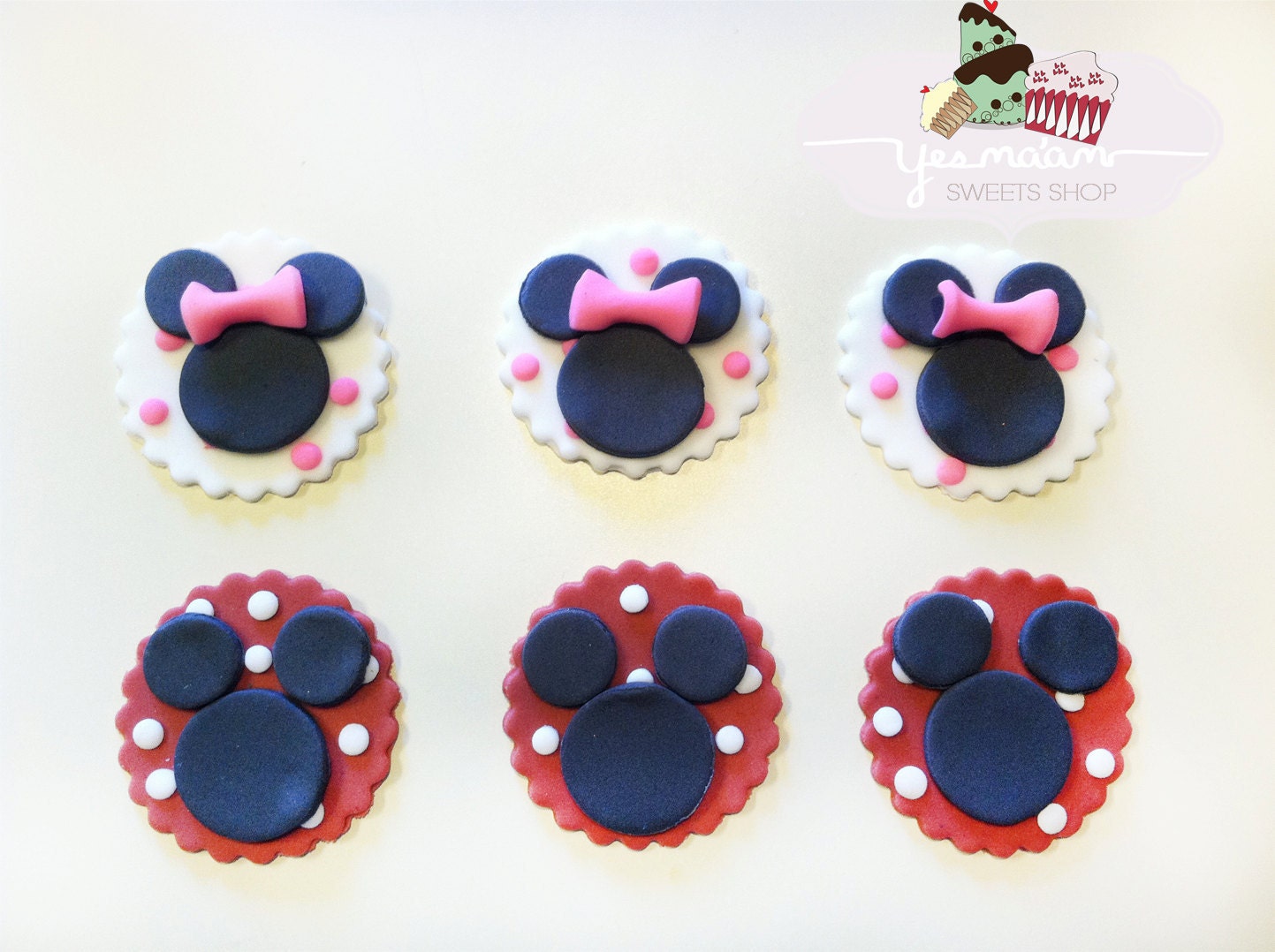 12 Mickey &/or Minnie Mouse Cupcake/Cookie Fondant Toppers