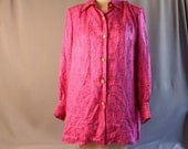 Vintage Fuchsia and Electric Blue Silk Shirt // Made in France
