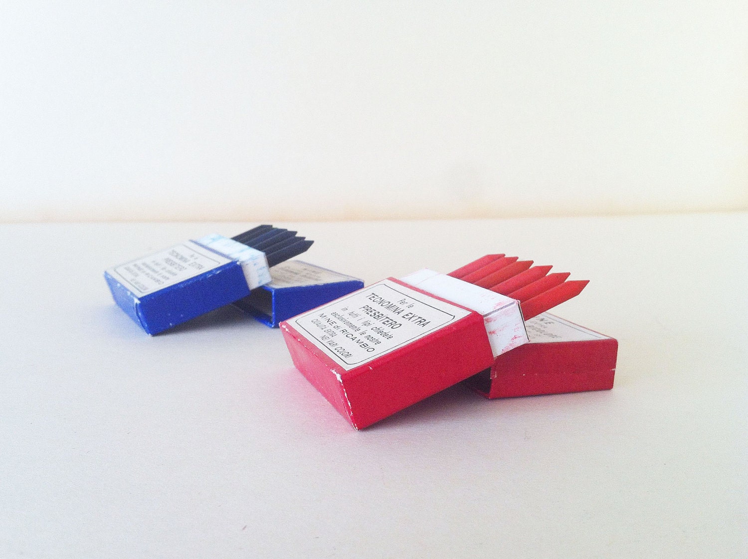 Old pencil leads blue and red