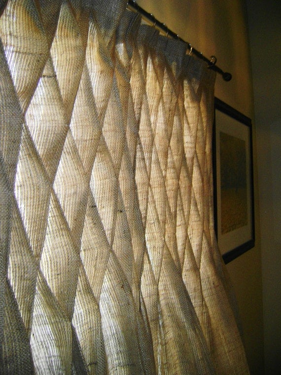 Burlap Smocked Curtains & Drapes in Natural or Ivory