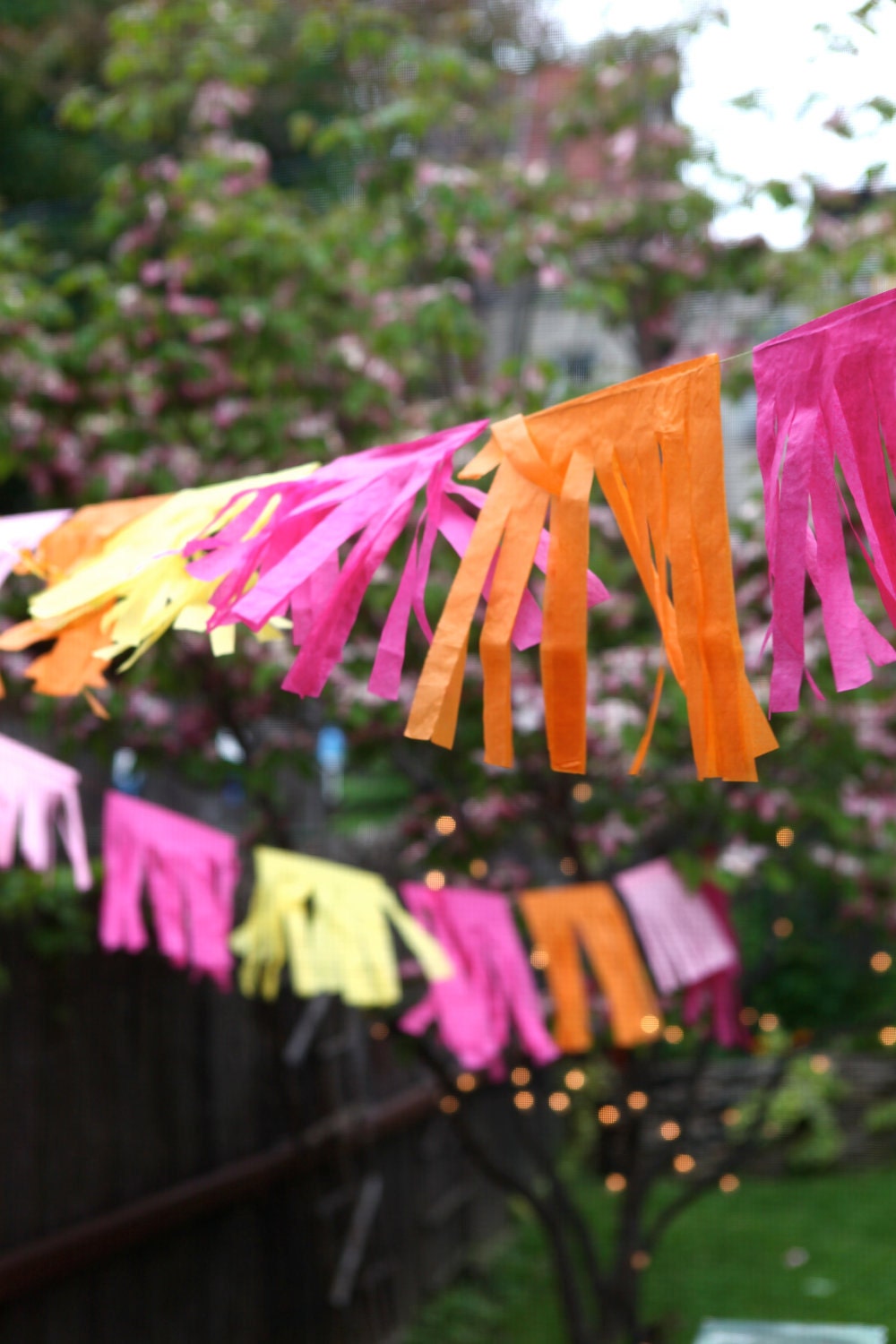 festive Cinco de Mayo pink orange yellow tissue paper party garland - 15 ft