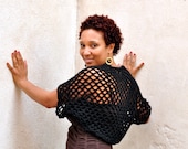 Black Knit Sweater, Crochet Shrug, Spring Cover Up
