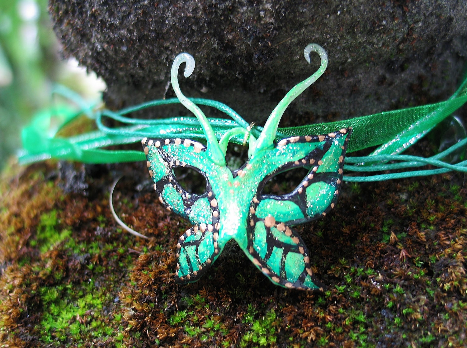 Mardi Gras Butterfly Fairy Mask- Emerald - FairytaleStore