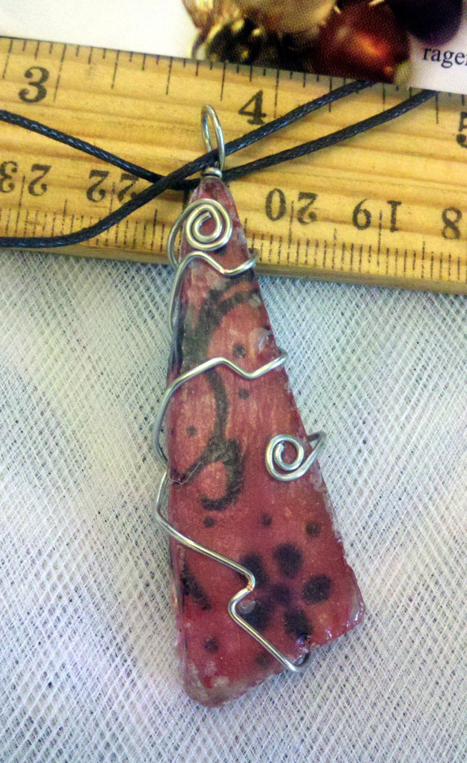 Red Wire Wrapped Sea Glass Pendant