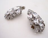 Vintage Rhinestone Teardrop Clip Earrings