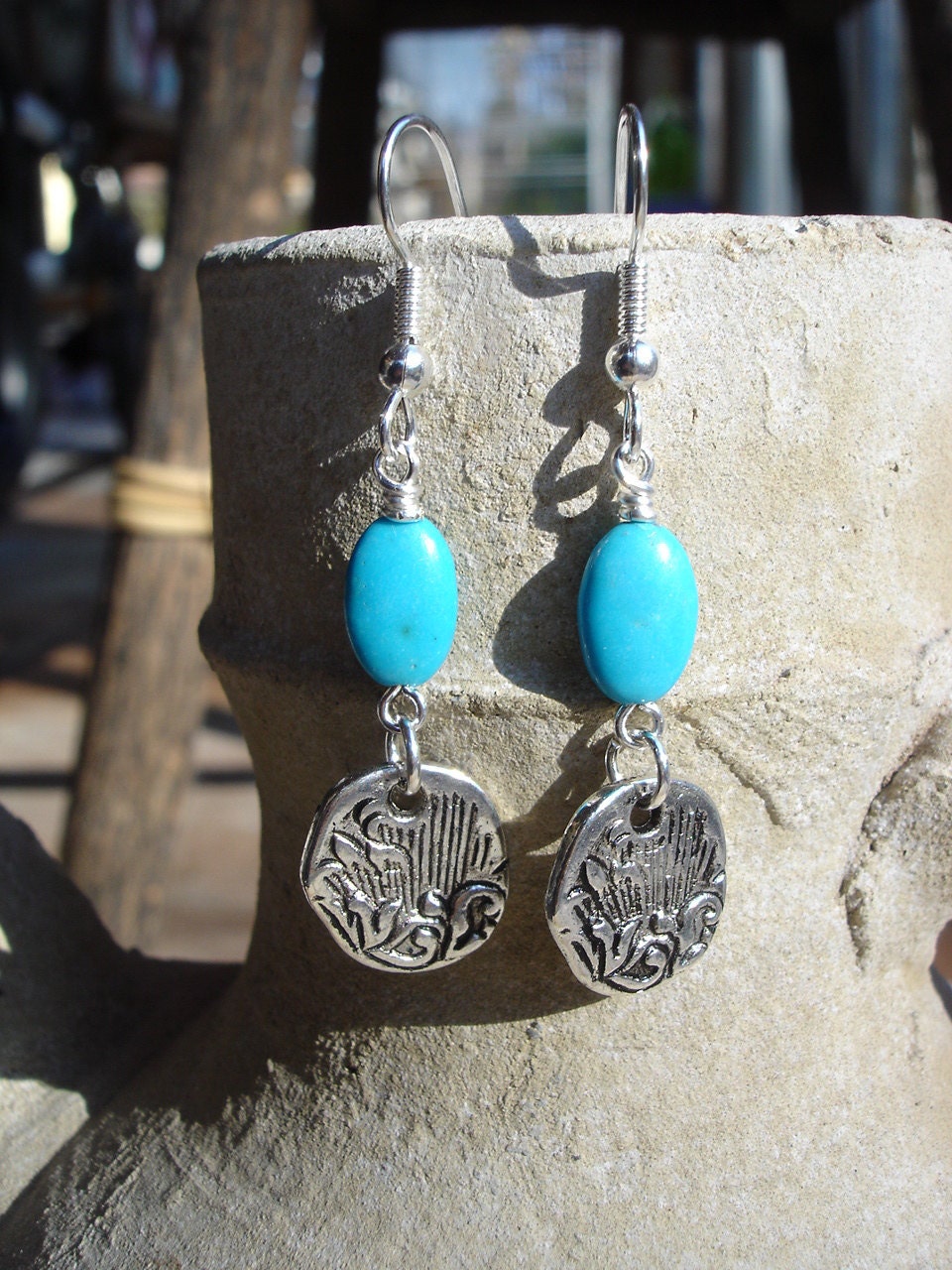 Chalk Turquoise and Metal Drop Earrings