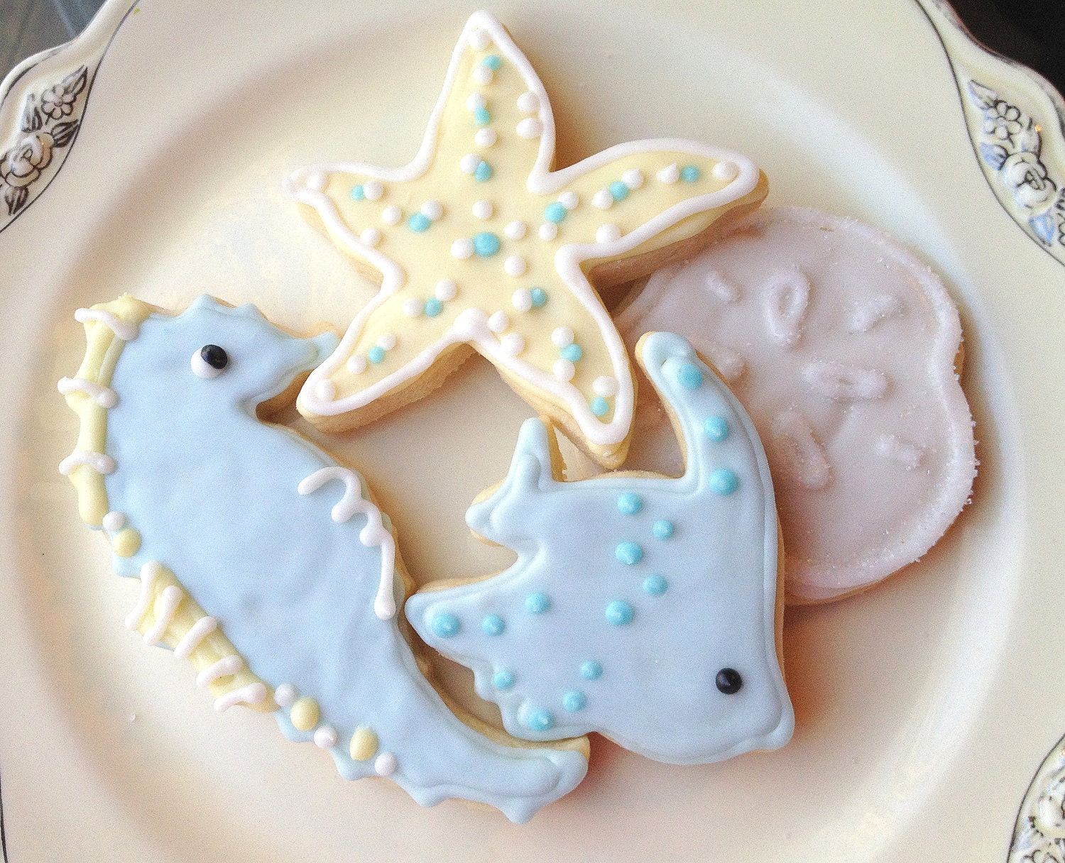 Sea Life Sugar Cookie Blue Beach Theme Decorated Cookie Starfish Seahorse
