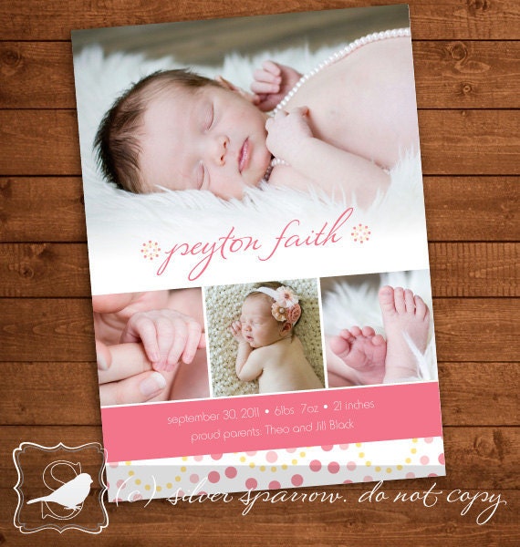 A baby photo personalized birth announcement digital file, you print yourself