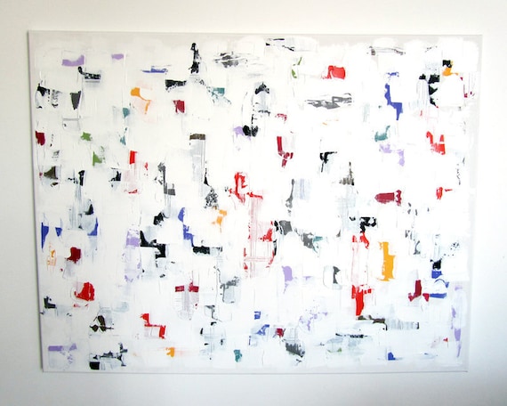No. 39 - Modern Abstract Painting 35.5" x 27.5" on regular 3/4" depth canvas - (White and multicolour) Inspired by Spring 2012 Forecast