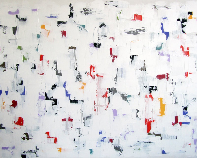 No. 39 - Modern Abstract Painting 35.5" x 27.5" on regular 3/4" depth canvas - (White and multicolour) Inspired by Spring 2012 Forecast