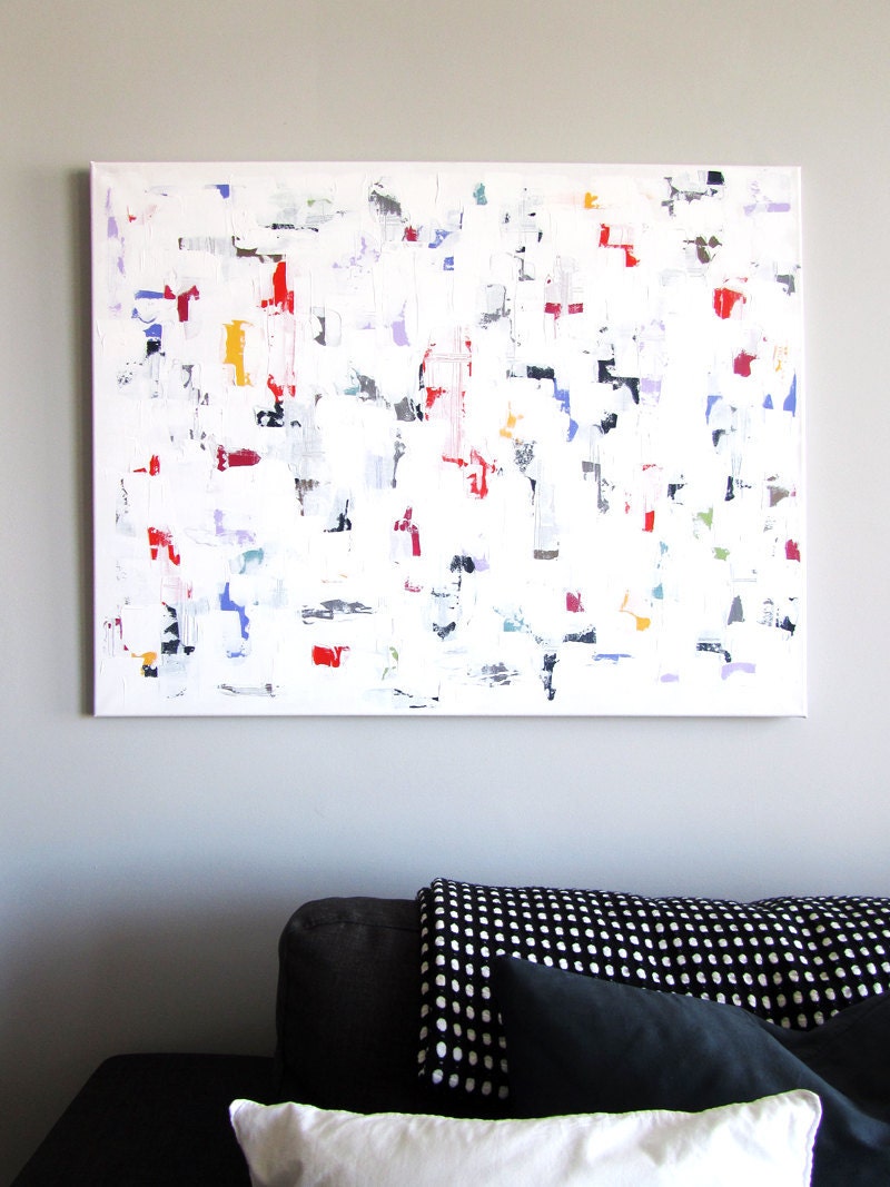 No. 39 - Modern Abstract Painting 35.5" x 27.5" on regular 3/4" depth canvas - (White and multicolour) Inspired by Spring 2012 Forecast