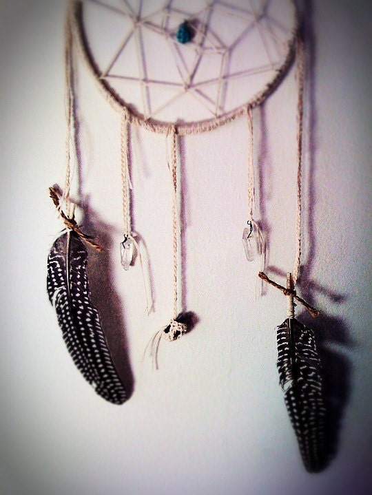 Crochet Dreamcatcher with Turquoise, Amethyst, and Quartz