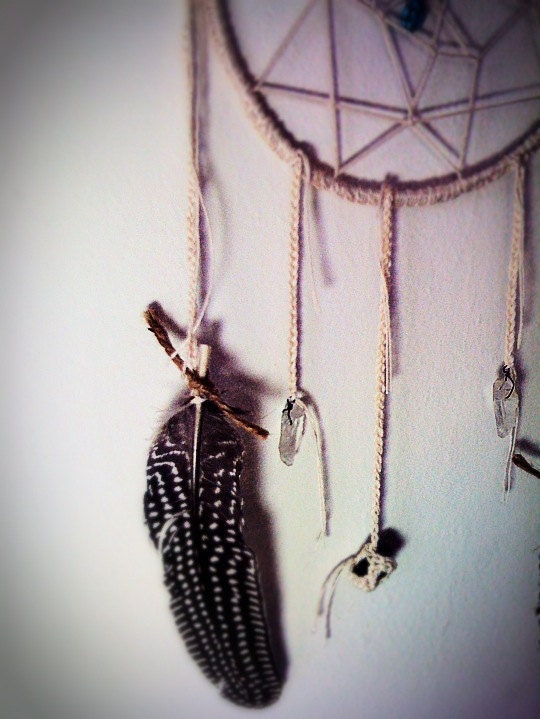Crochet Dreamcatcher with Turquoise, Amethyst, and Quartz